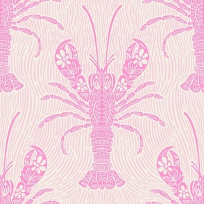 Ocean Bloom Lobster - decorative floral crustacean print - single color pink