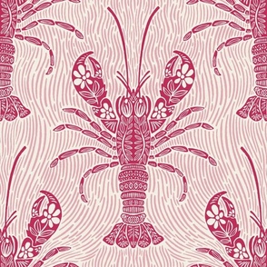 Ocean Bloom Lobster - decorative floral crustacean print - single color dark red