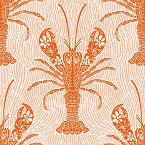 Ocean Bloom Lobster - decorative floral crustacean print - single color orange