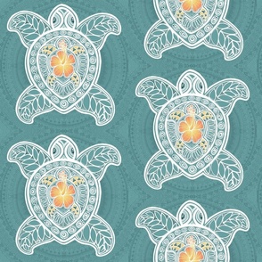 Hibiscus baby turtles - teal with yellow detail