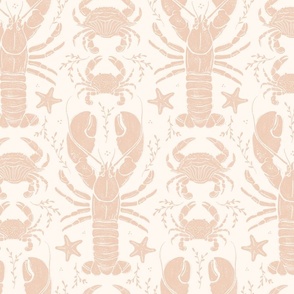 Crustacean core lobsters & crabs - medium scale linocut_warm sandy neutrals 