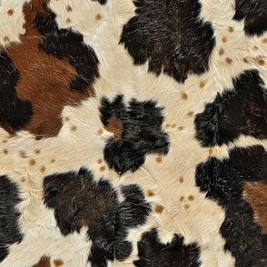 Realistic Cow Cowhide texture ,  cowboy Rodeo Western Ranch Fabric large scale WB24 brown and black
