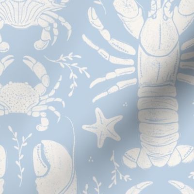 Crustacean core lobsters & crabs - medium scale linocut_baby  blue