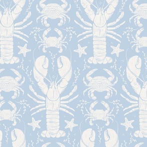 Crustacean core lobsters & crabs - medium scale linocut_baby  blue