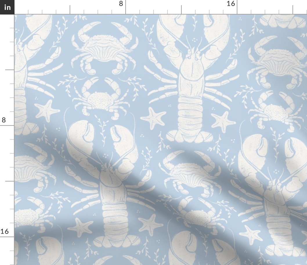 Crustacean core lobsters & crabs - medium scale linocut_baby  blue