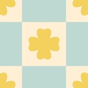 Flower checkerboard, yellow blue