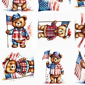 Teddy Bear Celebrates 4th of July , Independence day , patchwork