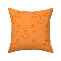 Happy-smiling-handdrawn-dark-pumpkin-orange-cat-faces-on-vintage-peach-XL-jumbo