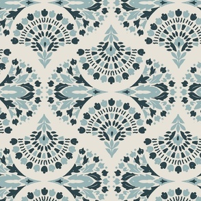 Flora geometric arches- Large scale - Dark blue - powder blue 