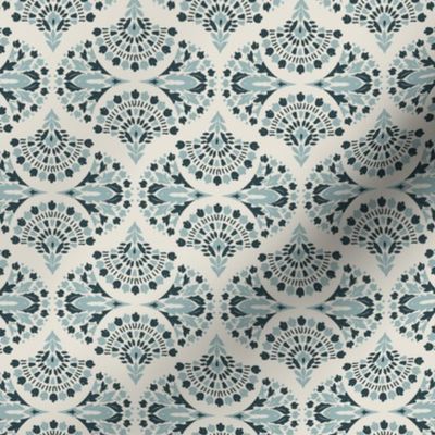 Flora geometric arches - Medium scale - Dark blue - powder blue 