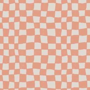 Funky and Playful Hand-Drawn Checkerboard, Muted Beige and Peachy Colors