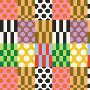 Colorful Color Block Clash Of Patterns: Polka Dots and Irregular Checkerboards