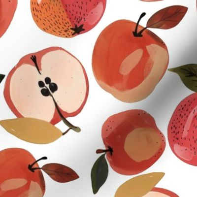 Small Vintage Abstract Sweet Kitchen Fruits - Red Apples On White