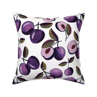 Large Vintage Abstract Sweet Kitchen Fruits - Purple Plums  On White