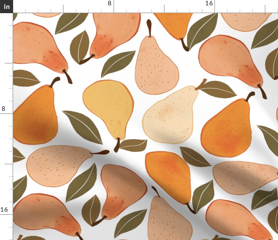 Large Vintage Abstract Sweet Kitchen Fruits - Orange Pears  On White