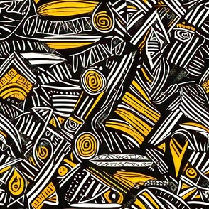 African art-inspired black background white and yellow gold L