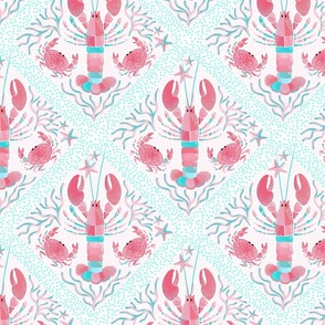(S) Whimsy Boho Lobsters and Crabs Crustacean Core Summer Lattice Tile • PINK and BLUE pastels