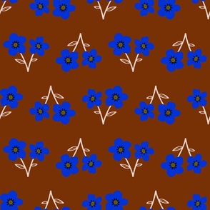 (LARGE) Modern Floral Garden - Vibrant Autumn Blooms in Electric Blue