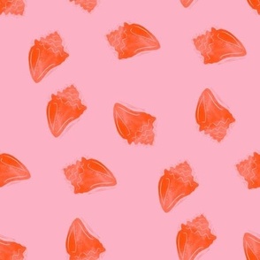 Conch shells pink and orangey red block print style 