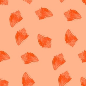 Conch shells peach fuzz orangey red block print style ocean beach