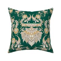Flower kashmir  ornaments on forest green - large scale