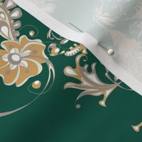 Flower kashmir  ornaments on forest green - large scale