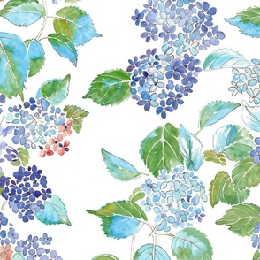  Blue Hydrangeas Watercolor Floral 