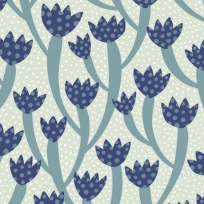 climbing flowered cactus - dark blue, grey blue (large scale)