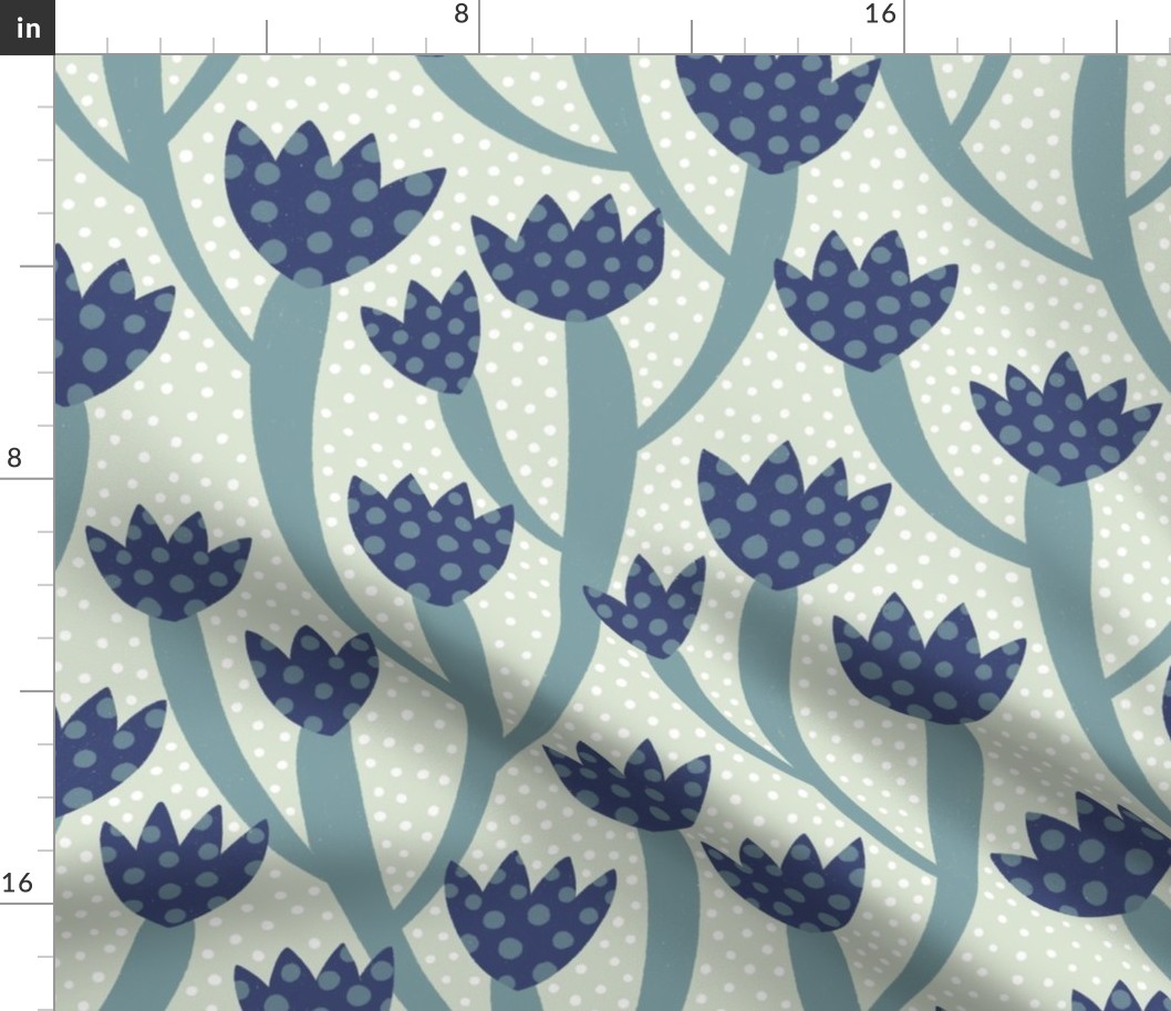 climbing flowered cactus - dark blue, grey blue (large scale)