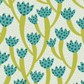 climbing flowered cactus - turquoise, green (large scale)
