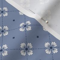 Simone: Denim Blue Tiled Floral, Small Scale Diagonal Blue Botanical