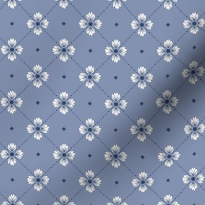 Simone: Denim Blue Tiled Floral, Small Scale Diagonal Blue Botanical