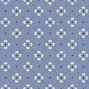 Simone: Denim Blue Tiled Floral, Small Scale Diagonal Blue Botanical
