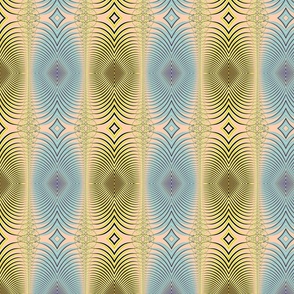Psychedelic Feathers in Turquoise Blue and Yellow on Peach