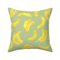 medium - Ripe bananas - watercolor tropical - yellow fruits on tea green