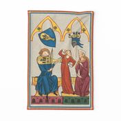 Codex Manesse Trio with Musician and Dancer tea towel/wall hanging