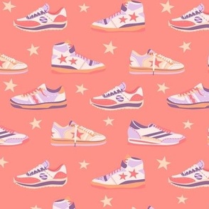 Retro Sneakers and Stars on Coral (lg)