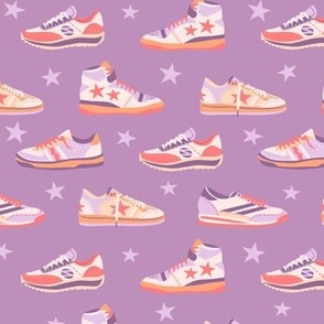 Retro Sneakers and Stars on Purple (lg)