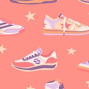 Retro Sneakers and Stars on Coral (xl)