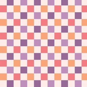 Retro Checkerboard in purple, lavender, coral and peach fuzz (sm)