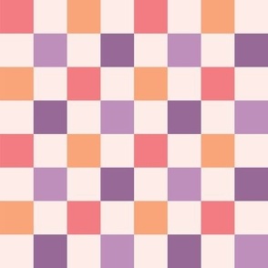 Retro Checkerboard in purple, lavender, coral and peach fuzz (med)