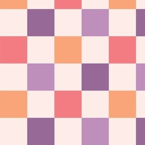 Retro Checkerboard in purple, lavender, coral and peach fuzz (lg)