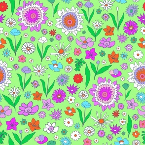 Green Spring Flowers Print