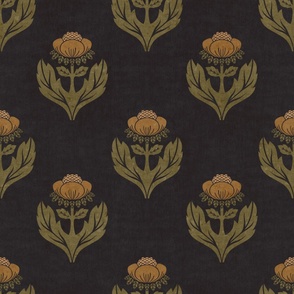 Jumbo Simple Block Print Florals (Navy Blue and Green)(24")