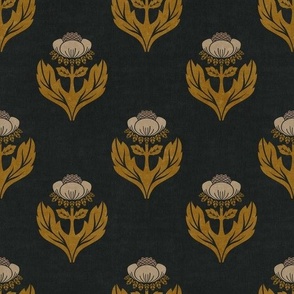 Large Simple Block Print Florals (Gold and Dark Green)(10.5"/12")