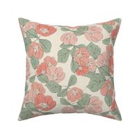 Large Sketched Peony Florals (Mustard Pink and Green)(10.5"/12")