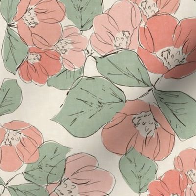 Large Sketched Peony Florals (Mustard Pink and Green)(10.5"/12")