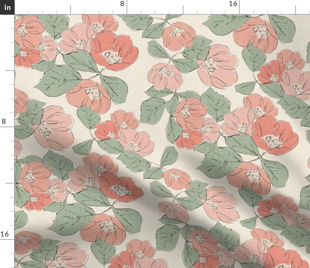 Large Sketched Peony Florals (Mustard Pink and Green)(10.5"/12")