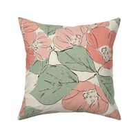 Jumbo Sketched Peony Florals (Mustard Pink and Green)(24")