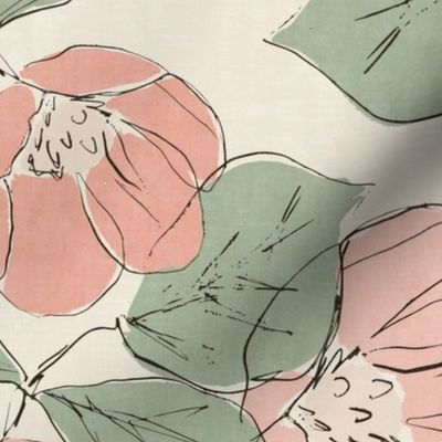 Jumbo Sketched Peony Florals (Mustard Pink and Green)(24")